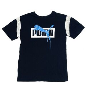 Puma Graphic Logo T-Shirt Black & Blue Short Sleeve‎ Youth Boys Size Large 14/16